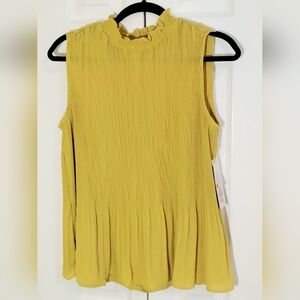 Nanette Lepore Top, New! Size L, Charmeuse Yellow Green, Micropleats